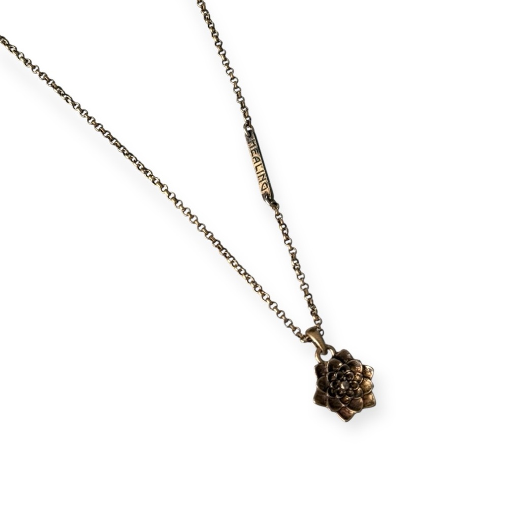 lucky brand bronze/gold lotus flower healing necklace